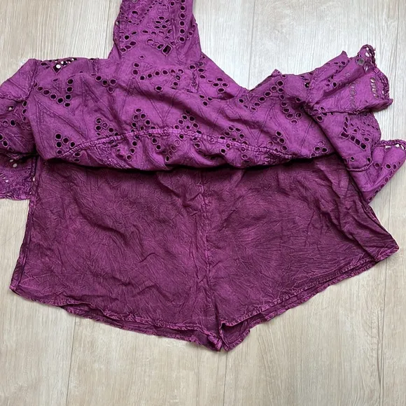 Free People Serenity Eyelet Mini Skirt Skort in Dreamy Mulberry MEDIUM 1245