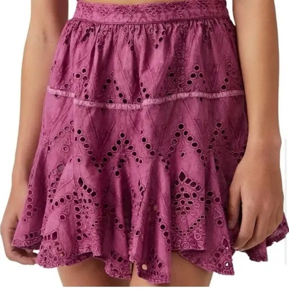 Free People Serenity Eyelet Mini Skirt Skort in Dreamy Mulberry MEDIUM 1245