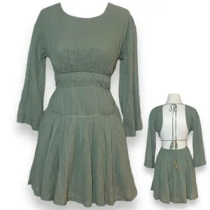 Free People Women Prettiest Pleats Mini Fit Flare Dress Size XS Green Open Back