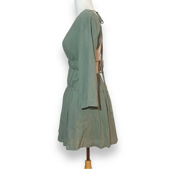 Free People Women Prettiest Pleats Mini Fit Flare Dress Size XS Green Open Back