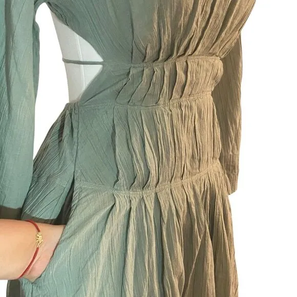 Free People Women Prettiest Pleats Mini Fit Flare Dress Size XS Green Open Back