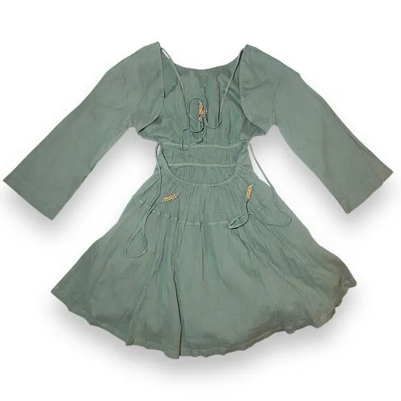 Free People Women Prettiest Pleats Mini Fit Flare Dress Size XS Green Open Back