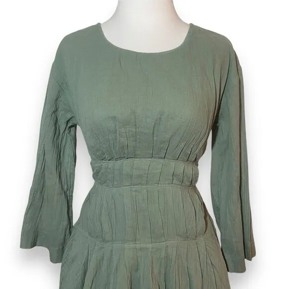 Free People Women Prettiest Pleats Mini Fit Flare Dress Size XS Green Open Back