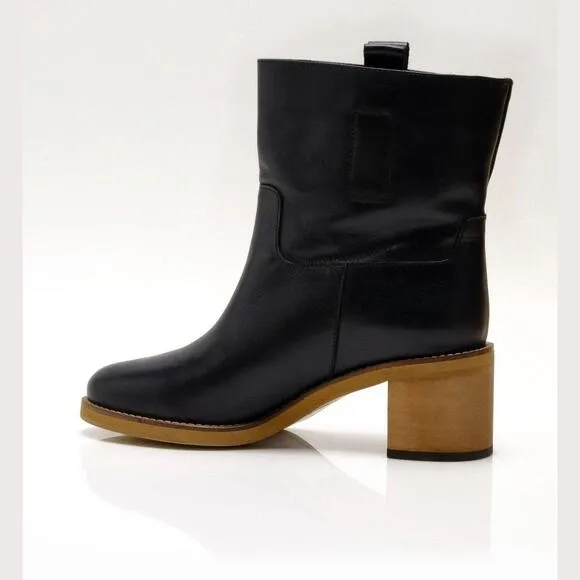 Free People Women's Leather Upper Tabby Ankle Boot Black Size 8.5 EU 39 NWOB