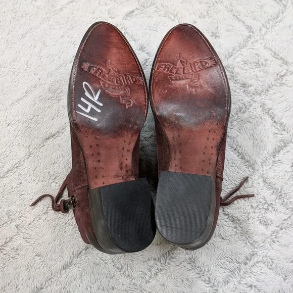 Freebird by Steven Boots Womens 8 Red Burgundy Ankle Booties Onyx Leather Suede