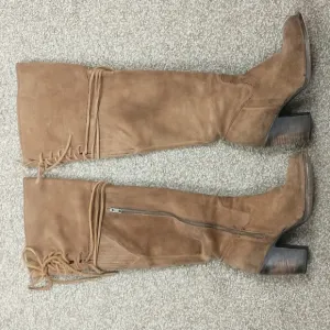Freebird by Steven Brock Over The Knee Boots 9 Tan Suede Keather Tie