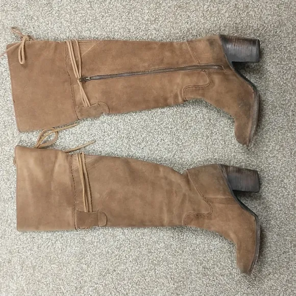 Freebird by Steven Brock Over The Knee Boots 9 Tan Suede Keather Tie