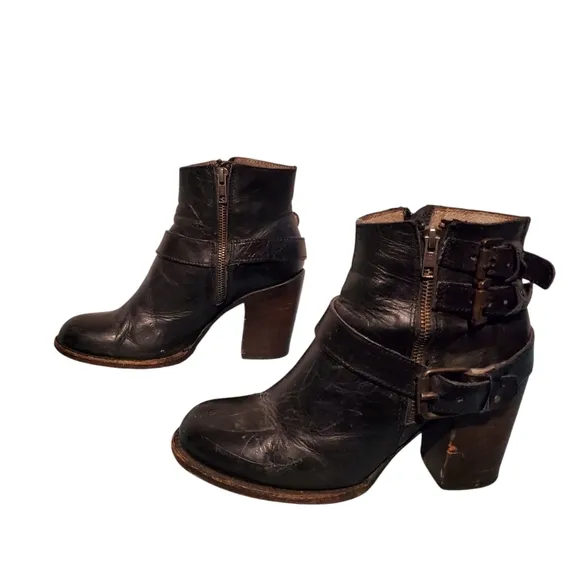 Freebird By Steven Leather Zip-Up Ankle Moto Riding Harness Boots Women's Size 9