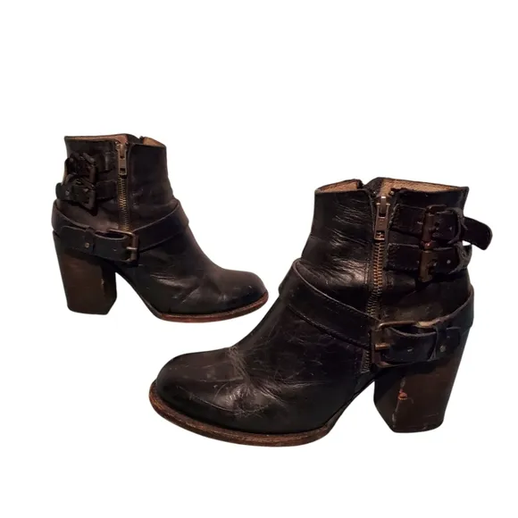 Freebird By Steven Leather Zip-Up Ankle Moto Riding Harness Boots Women's Size 9