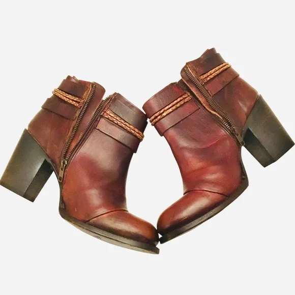 Freebird by Steven Lion Cognac Brown Distressed Leather Ankle Boots Size-11