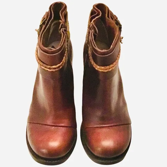 Freebird by Steven Lion Cognac Brown Distressed Leather Ankle Boots Size-11