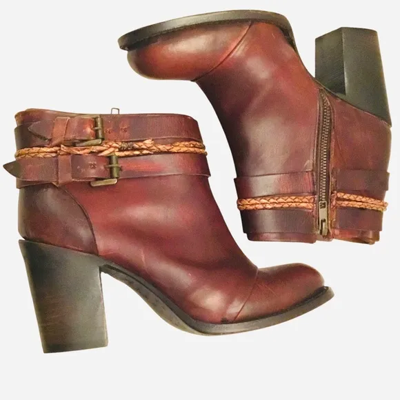Freebird by Steven Lion Cognac Brown Distressed Leather Ankle Boots Size-11