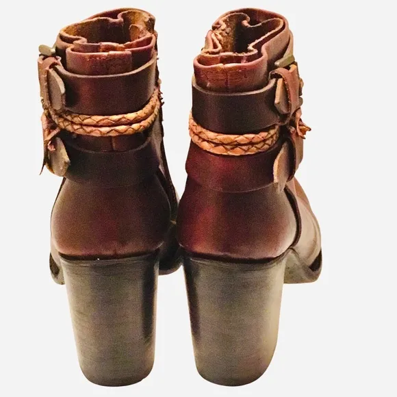 Freebird by Steven Lion Cognac Brown Distressed Leather Ankle Boots Size-11