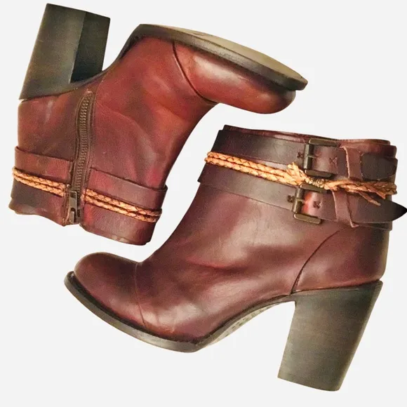 Freebird by Steven Lion Cognac Brown Distressed Leather Ankle Boots Size-11