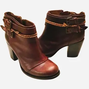 Freebird by Steven Lion Cognac Brown Distressed Leather Ankle Boots Size-11
