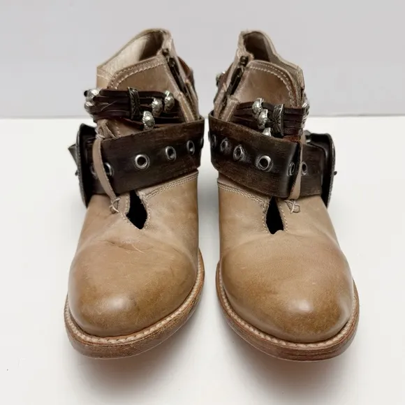 Freebird By Steven SALOON Taupe Leather Western Belted Boots Size 8