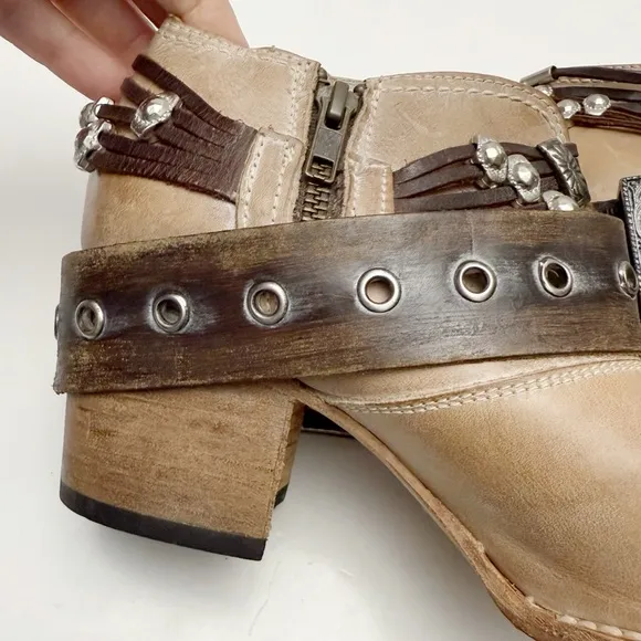 Freebird By Steven SALOON Taupe Leather Western Belted Boots Size 8