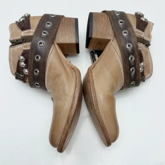 Freebird By Steven SALOON Taupe Leather Western Belted Boots Size 8