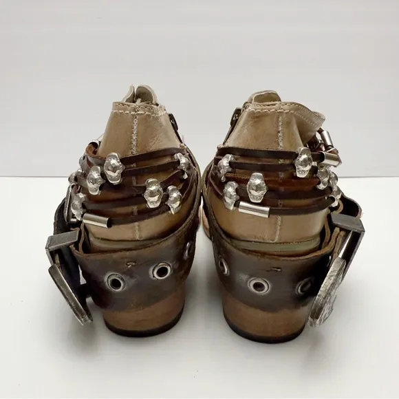 Freebird By Steven SALOON Taupe Leather Western Belted Boots Size 8