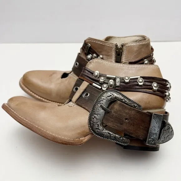 Freebird By Steven SALOON Taupe Leather Western Belted Boots Size 8