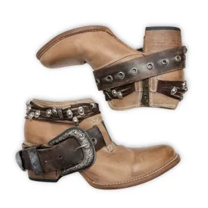 Freebird By Steven SALOON Taupe Leather Western Belted Boots Size 8