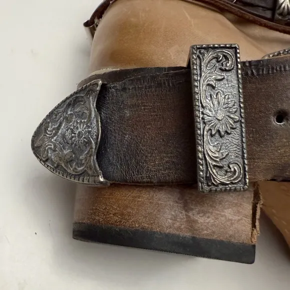 Freebird By Steven SALOON Taupe Leather Western Belted Boots Size 8