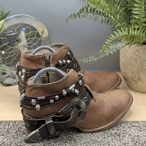 Freebird by Steven Wms Size 9 Brown Leather Mystic Silver Metal Buckle Boots