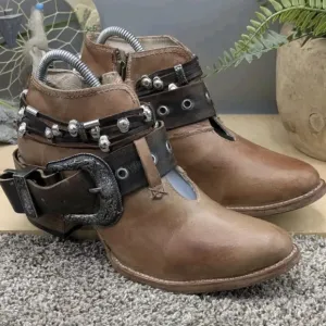 Freebird by Steven Wms Size 9 Brown Leather Mystic Silver Metal Buckle Boots