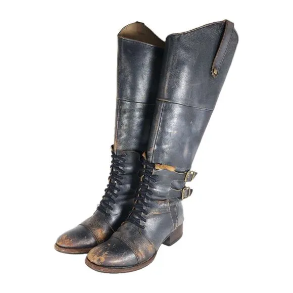 Freebird By Steven Women's SADLE US7 Black Distressed Leather Tall Riding Boots