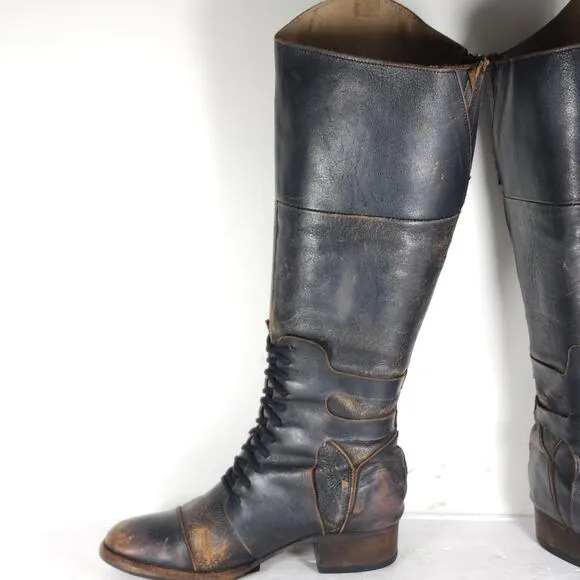 Freebird By Steven Women's SADLE US7 Black Distressed Leather Tall Riding Boots