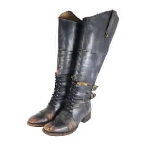 Freebird By Steven Women's SADLE US7 Black Distressed Leather Tall Riding Boots