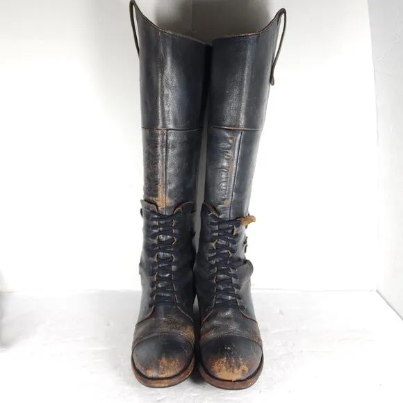 Freebird By Steven Women's SADLE US7 Black Distressed Leather Tall Riding Boots