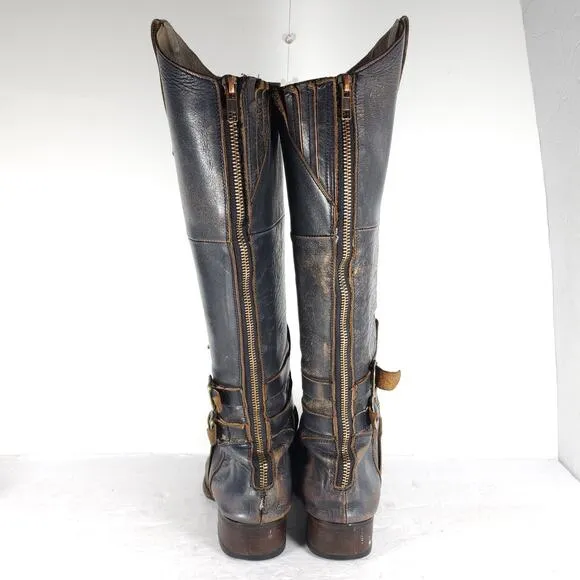Freebird By Steven Women's SADLE US7 Black Distressed Leather Tall Riding Boots