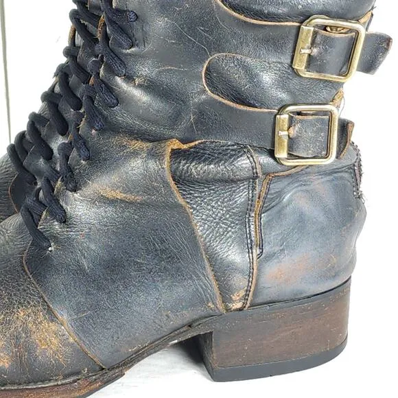 Freebird By Steven Women's SADLE US7 Black Distressed Leather Tall Riding Boots