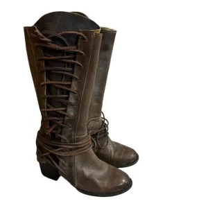 Freebird CASH Distressed Taupe Brown Zip Lace Up Leather Boots Size 7
