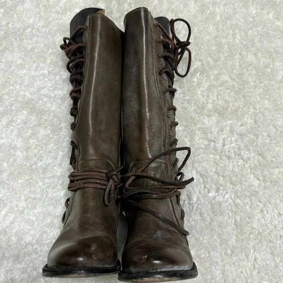 Freebird CASH Distressed Taupe Brown Zip Lace Up Leather Boots Size 7