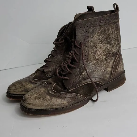 Free People Distressed Brown Leather Boots.(Rare)
