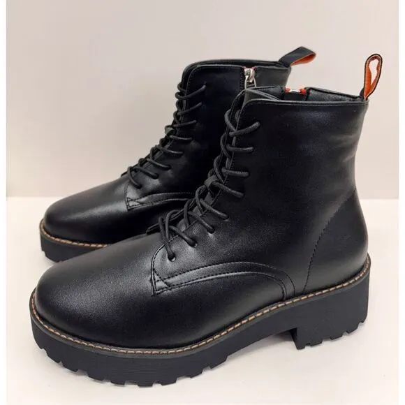 French Connection Combat Boots Size 8.5 Black Lace Up Chunky Heel NEW