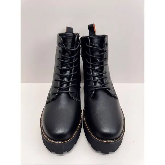 French Connection Combat Boots Size 8.5 Black Lace Up Chunky Heel NEW