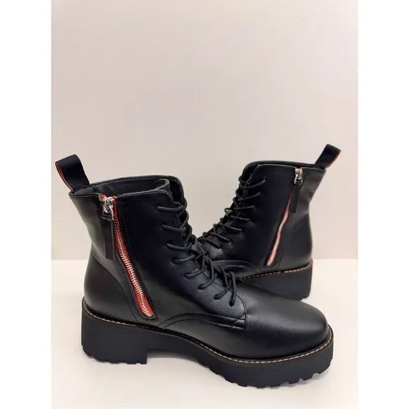French Connection Combat Boots Size 8.5 Black Lace Up Chunky Heel NEW