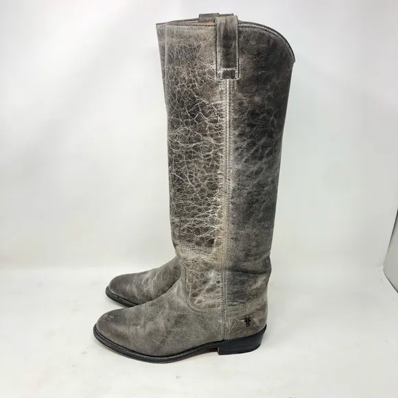 Frye 77073 Dorado Gray Leather Biker Riding Boots