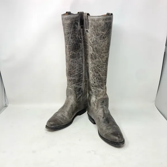 Frye 77073 Dorado Gray Leather Biker Riding Boots
