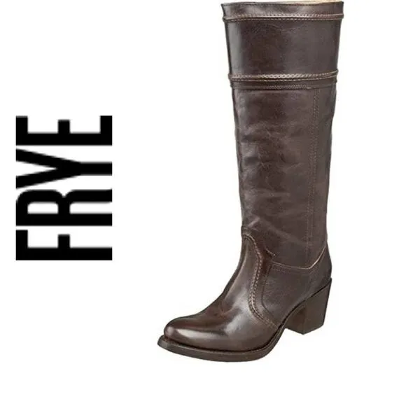 Frye 77231 'Jane' Dark Brown AntiqueTall Riding Heeled Boots Size 6.5