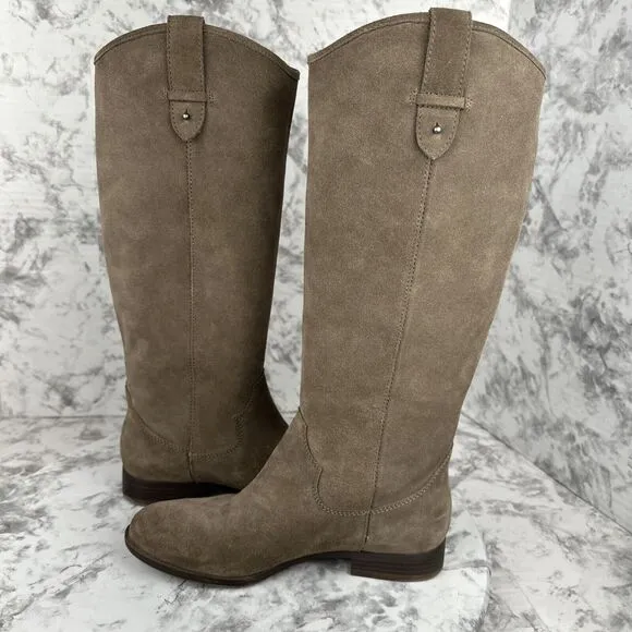 Frye &amp; Co Tania Tall Riding Boot Size 6.5 Taupe Brown Suede Pull On Knee High