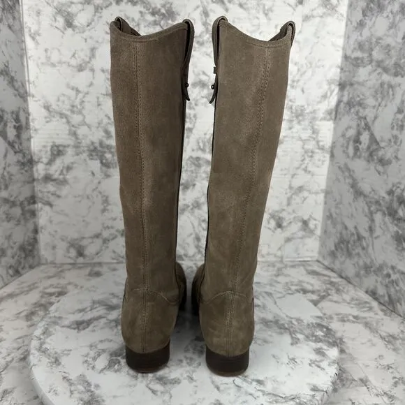 Frye &amp; Co Tania Tall Riding Boot Size 6.5 Taupe Brown Suede Pull On Knee High