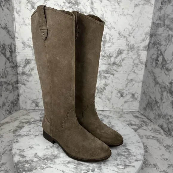 Frye &amp; Co Tania Tall Riding Boot Size 6.5 Taupe Brown Suede Pull On Knee High