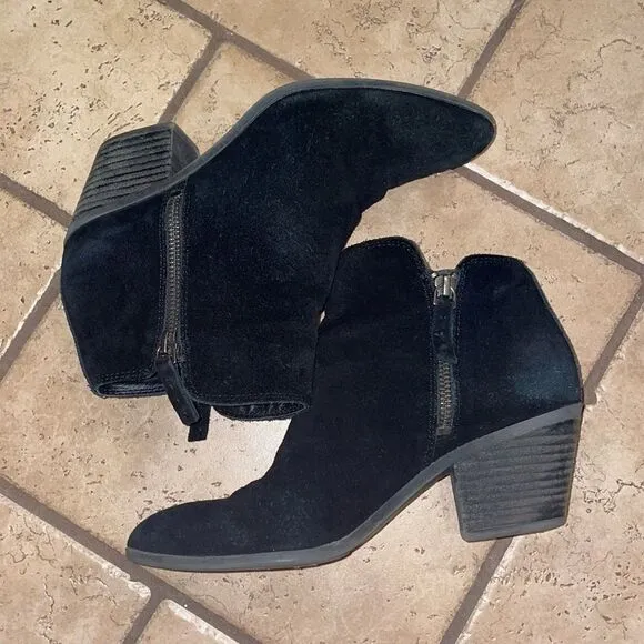 Frye &amp; Co Black Judy Double Zip Suede Booties