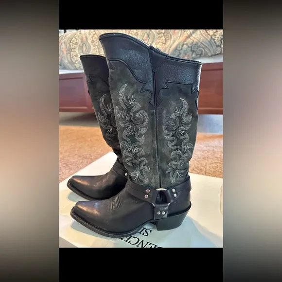 Frye Black and Gray Heeled Boots