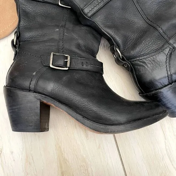 Frye Black Leather Boots | Size 8.5 | Classic Riding Moto Style