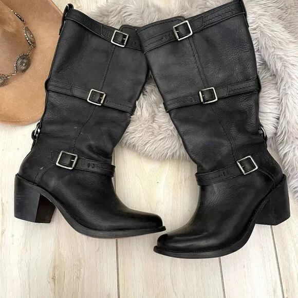 Frye Black Leather Boots | Size 8.5 | Classic Riding Moto Style